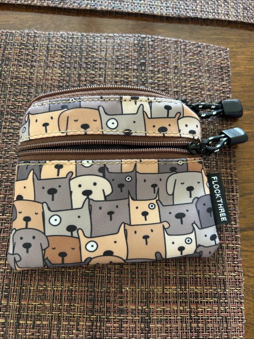 Flock Three Brown Dog-Print Pet Accessory Pouch